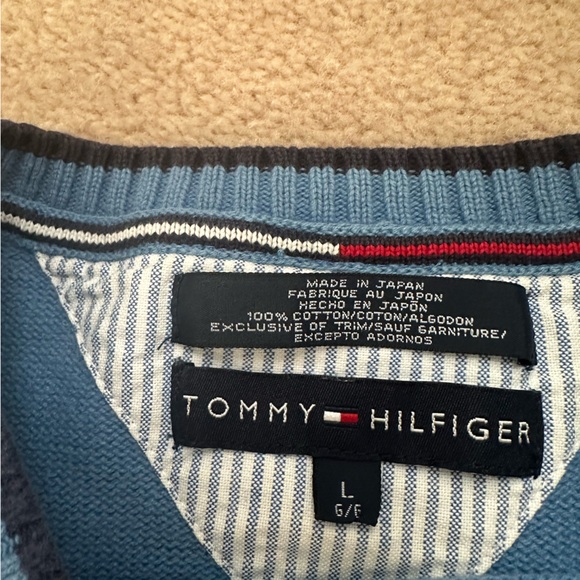Tommy Hilfiger Light Blue Crewneck Sweater with Red, White & Black Stripe - Picture 3 of 3